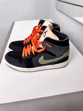 Jordan Mid-Top Sneakers in Black, Olive & Orange